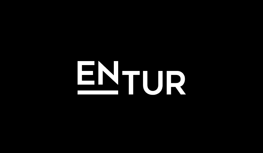 Entur logo med hvit tekst på svart bakgrunn