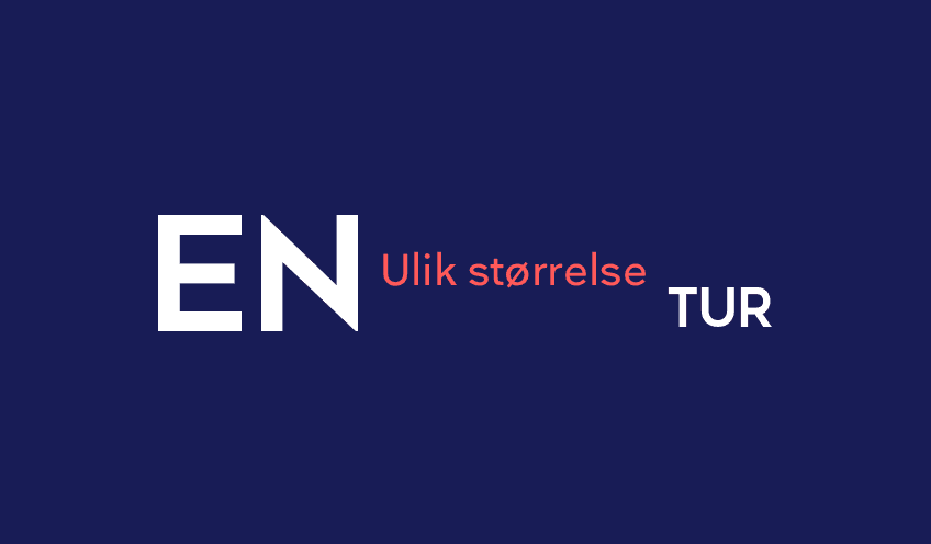 Sammenslått Entur-logo hvor de forskjellige elementene varierer i størrelse